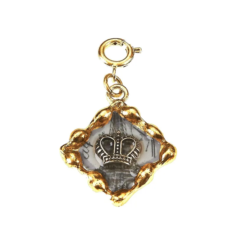 Crown and French Words Square Antique Gold Epoxy Charm sold by Charming Charlie