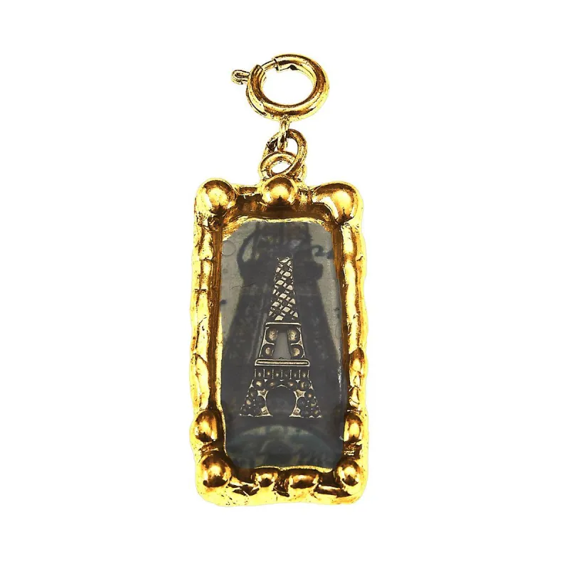 Eiffel Tower and French Words Antique Gold Rectangle Epoxy Charm sold by Charming Charlie