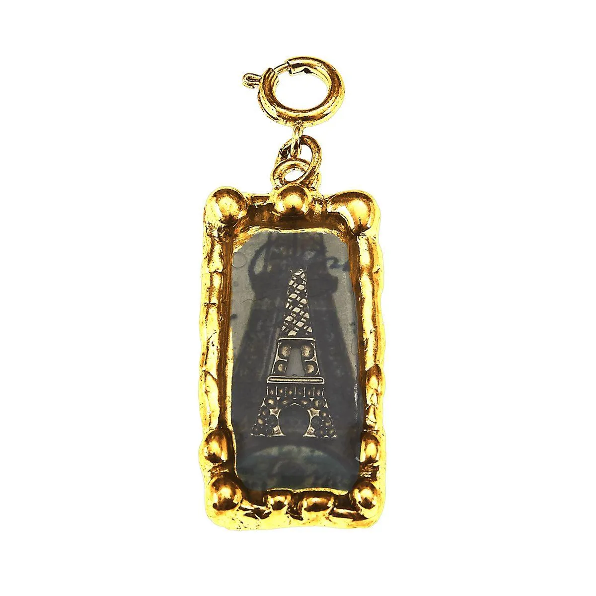 Eiffel Tower and French Words Antique Gold Rectangle Epoxy Charm sold by Charming Charlie