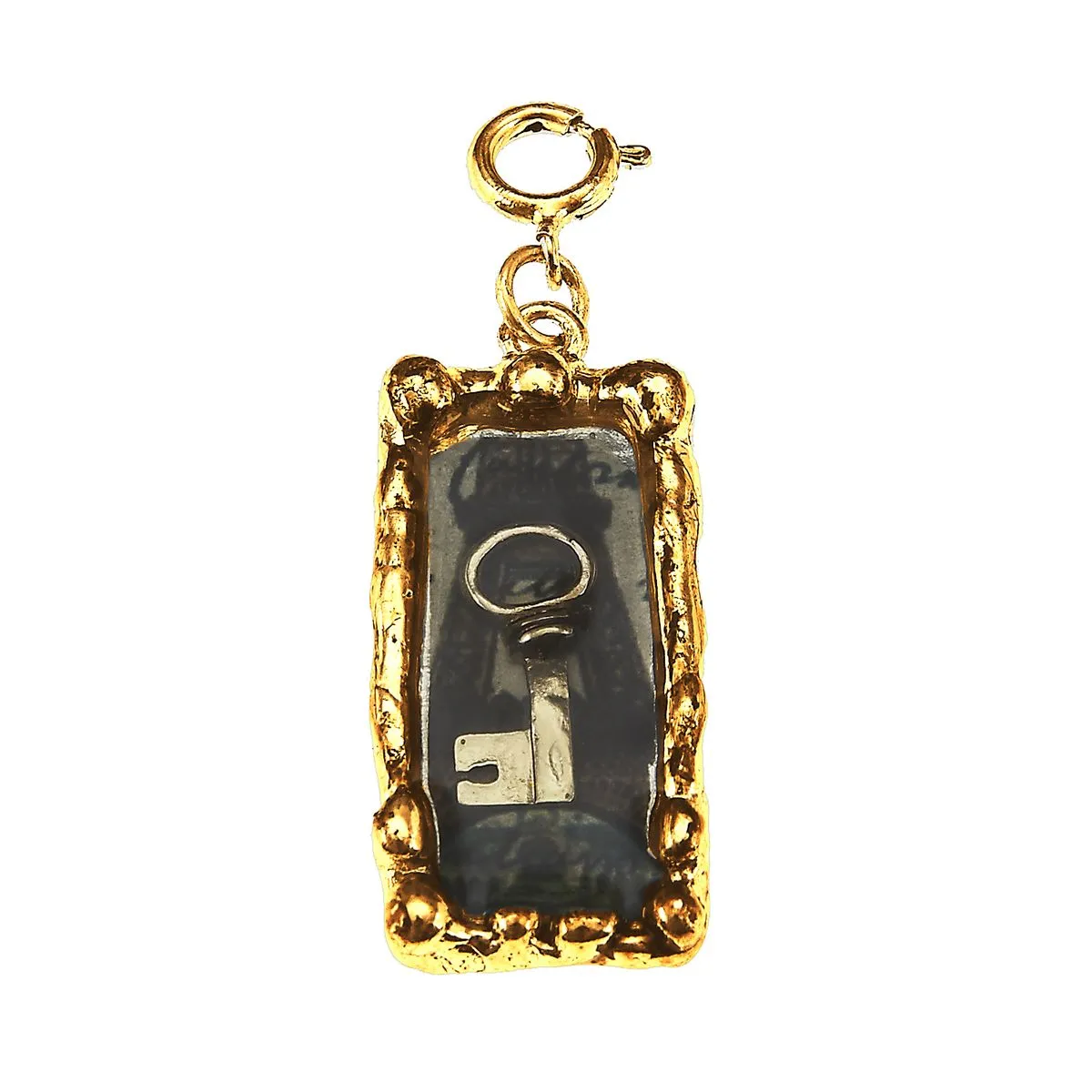 Key and French Words Antique Gold Rectangle Epoxy Charm sold by Charming Charlie