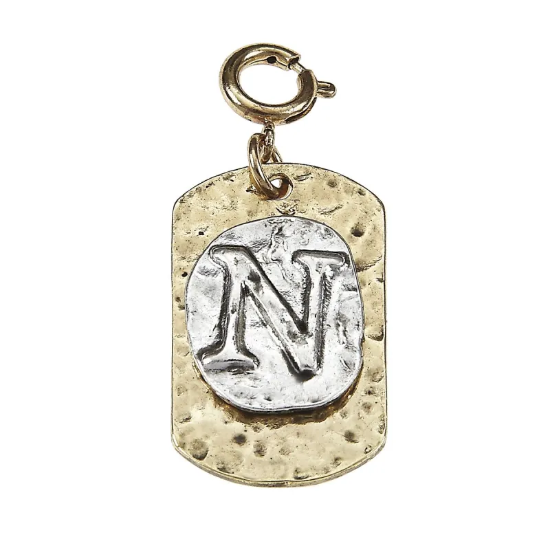 2-Tone Silver/Gold Monogram N Initial Tag Charms sold by Charming Charlie