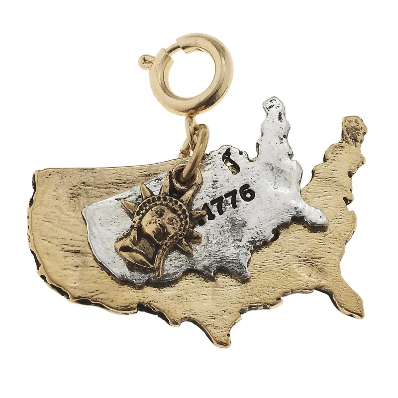 USA 2-Tone Double State with Statue Of Liberty Head Charm made by Charming Charlie