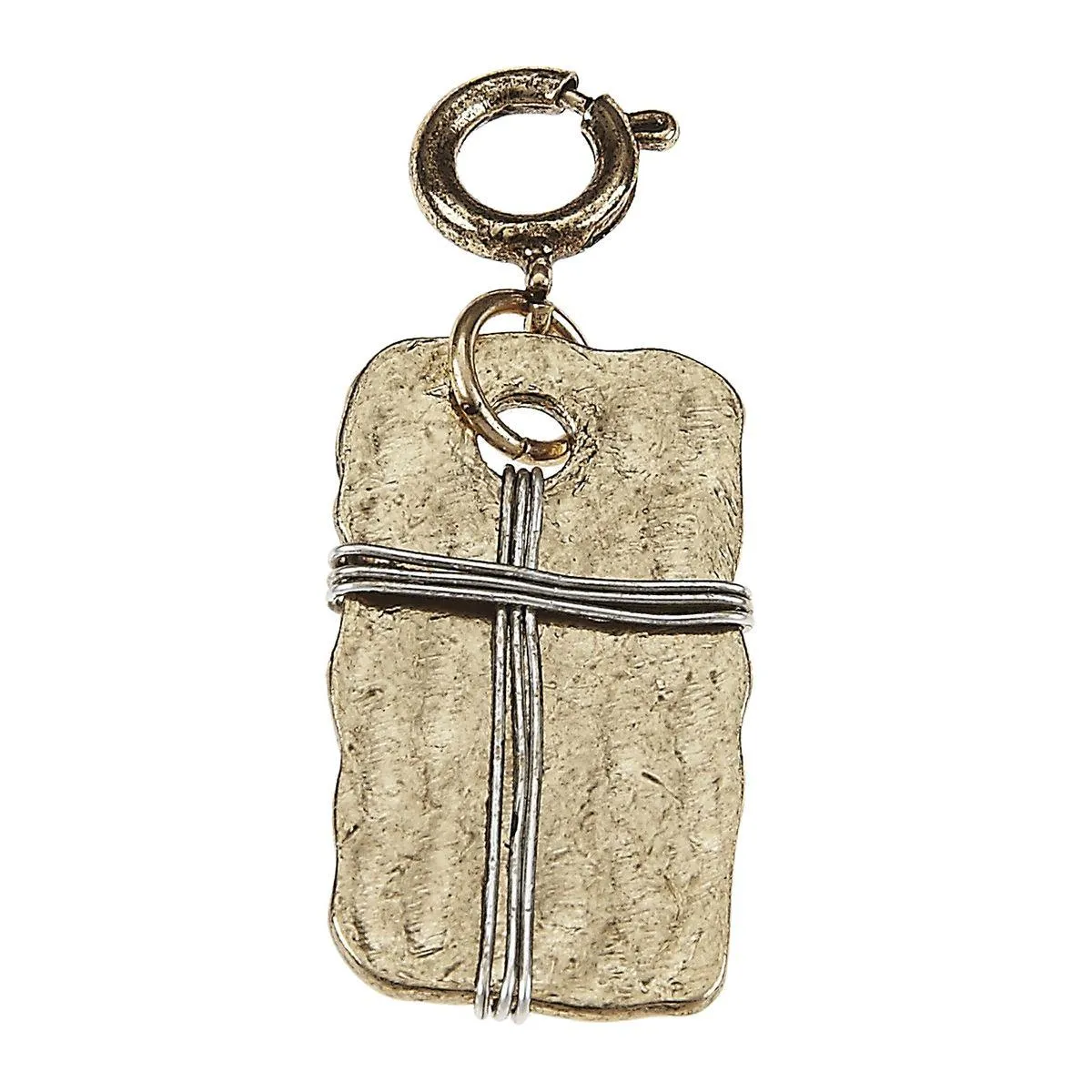 Wire Wrapped Cross On Rectangle Gold/silver Charm sold by Charming Charlie