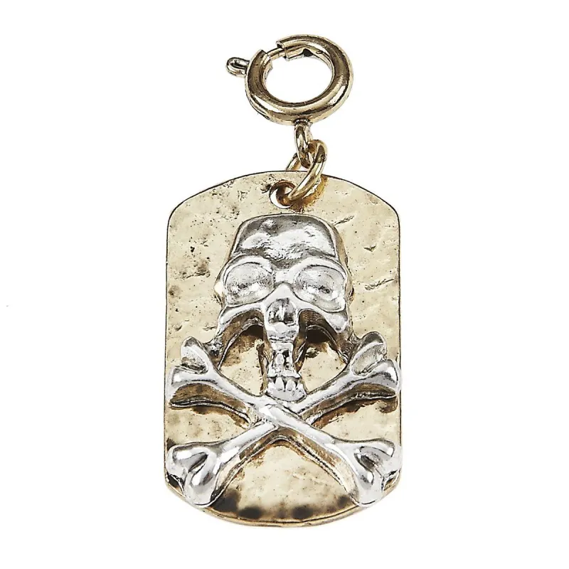 Antique Silver Skull On Antique Gold Dog Tag Charm sold by Charming Charlie