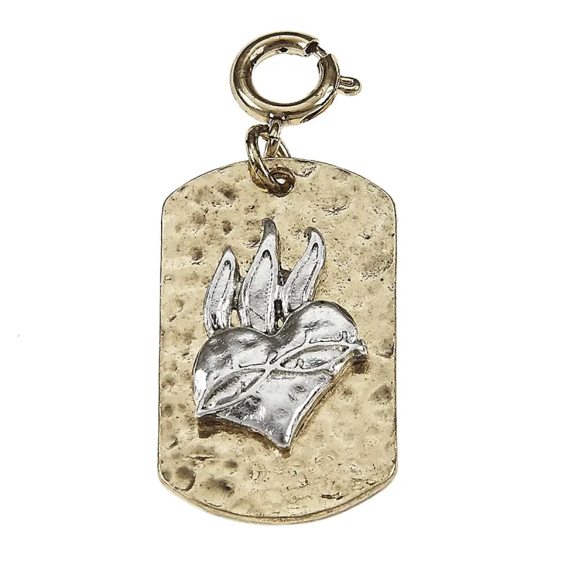 Antique Silver Sacred Heart On Antique Gold Dog Tag Charm sold by Charming Charlie