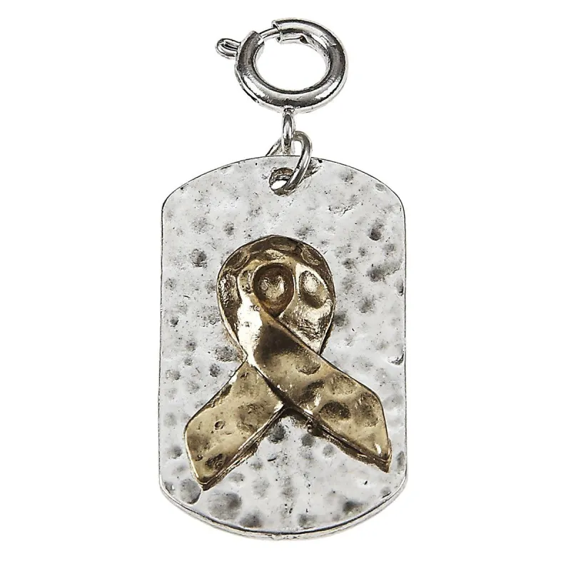 Awareness Ribbon Antique Gold On Silver Dog Tag Charm sold by Charming Charlie