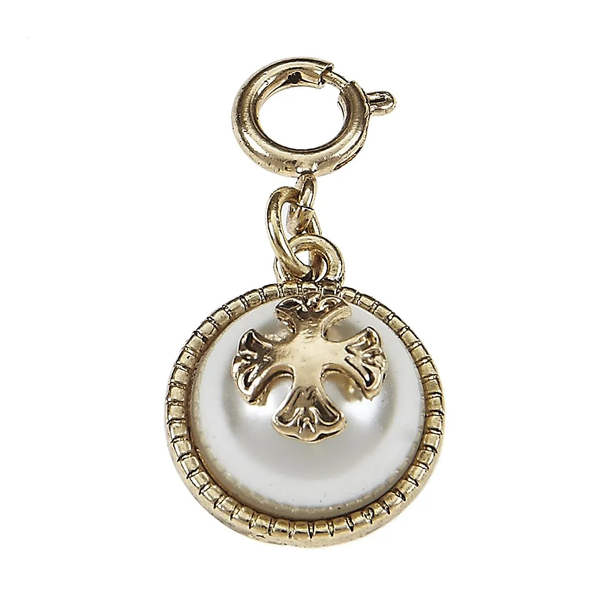 Ivory Pearl Cabochon with Antique Gold Cross Charm sold by Charming Charlie