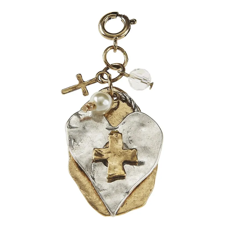 Light Antique Silver and Light Antique Gold Heart And Cross Cluster Charm sold by Charming Charlie