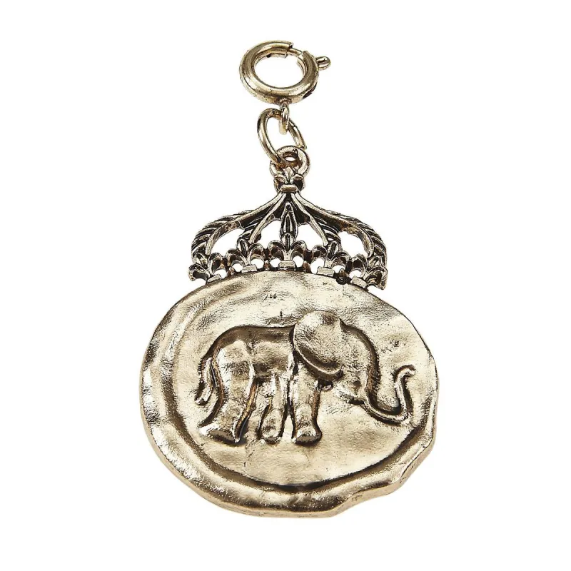 Light Antique Gold Elephant with Crown Wax Casting Charm sold by Charming Charlie