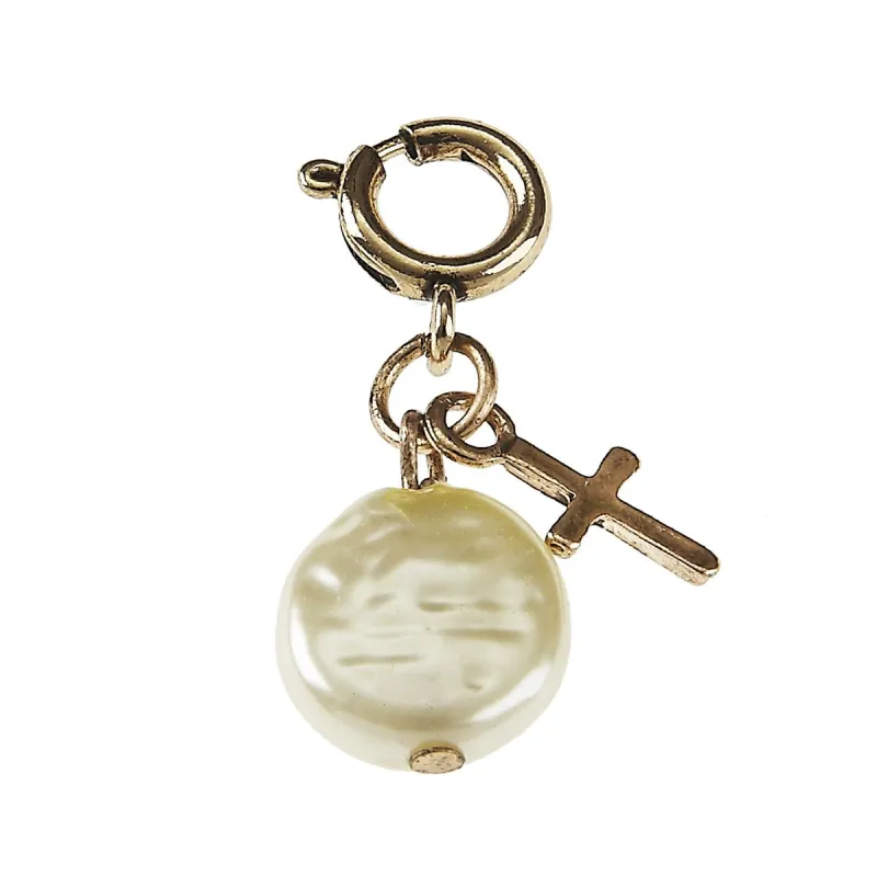 Light Antique Gold Cross And Coin Pearl Charm sold by Charming Charlie