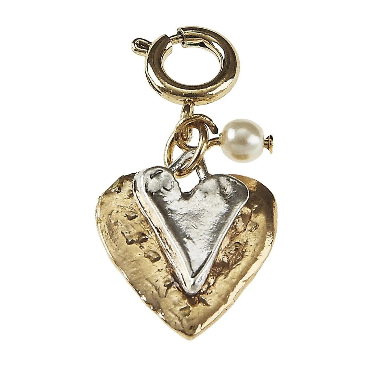 Light Antique Silver And Light Antique Gold Heart, Disk, and Ivory Pearl Cluster Charm sold by Charming Charlie