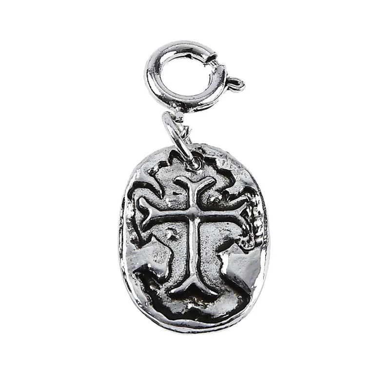 Light Antique Silver Stamped Cross Charm sold by Charming Charlie