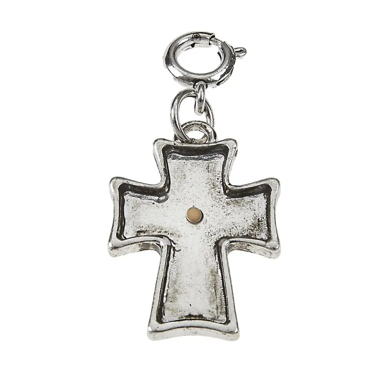 Light Antique Silver Cross with Mustard Seed Charm sold by Charming Charlie