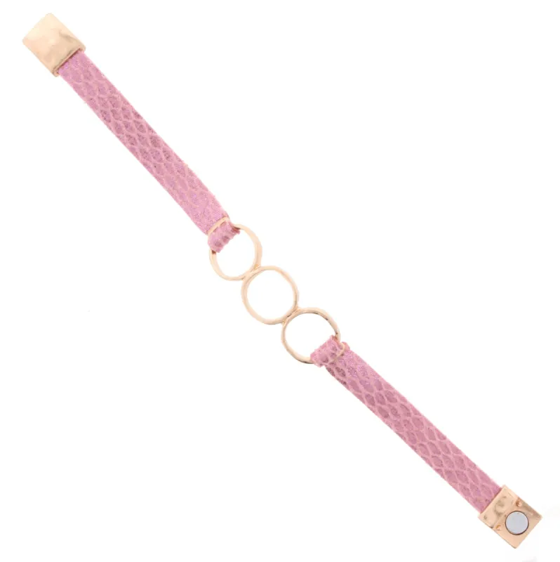 Pink Snakeskin Leather Bracelet with 3 Gold Rings sold by Charming Charlie