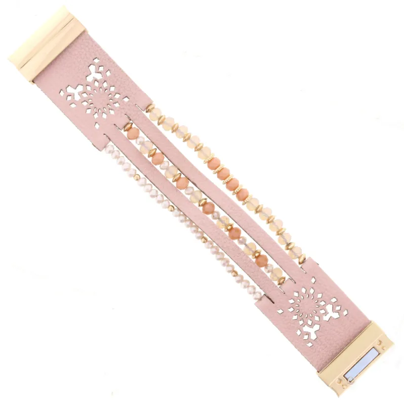 Peach Beaded Multi Strand Pale Pink Leather Bracelet sold by Charming Charlie