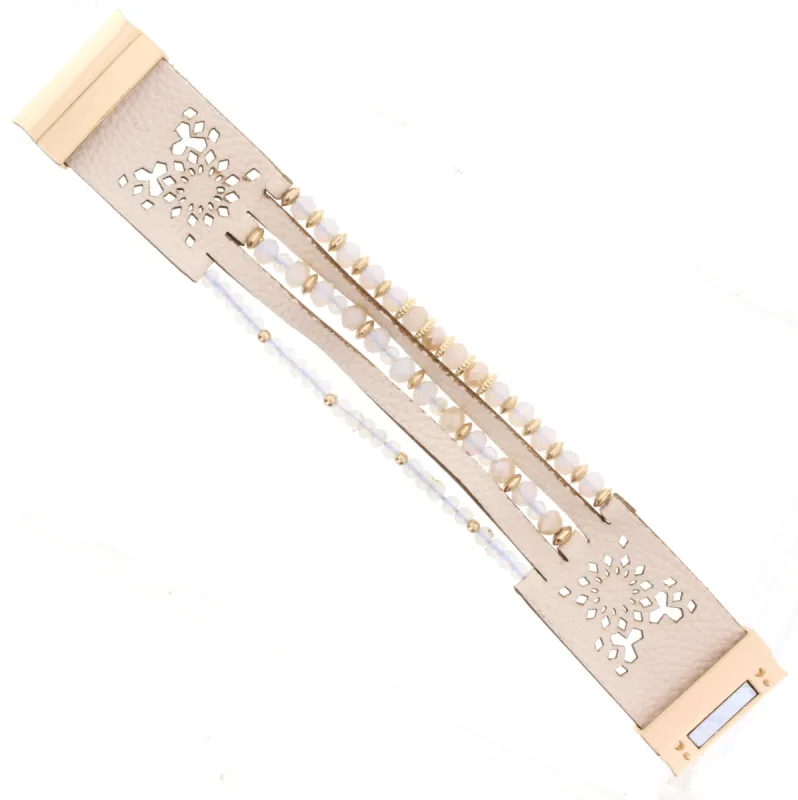 Opal Beaded Multi Strand Cream Leather Bracelet sold by Charming Charlie
