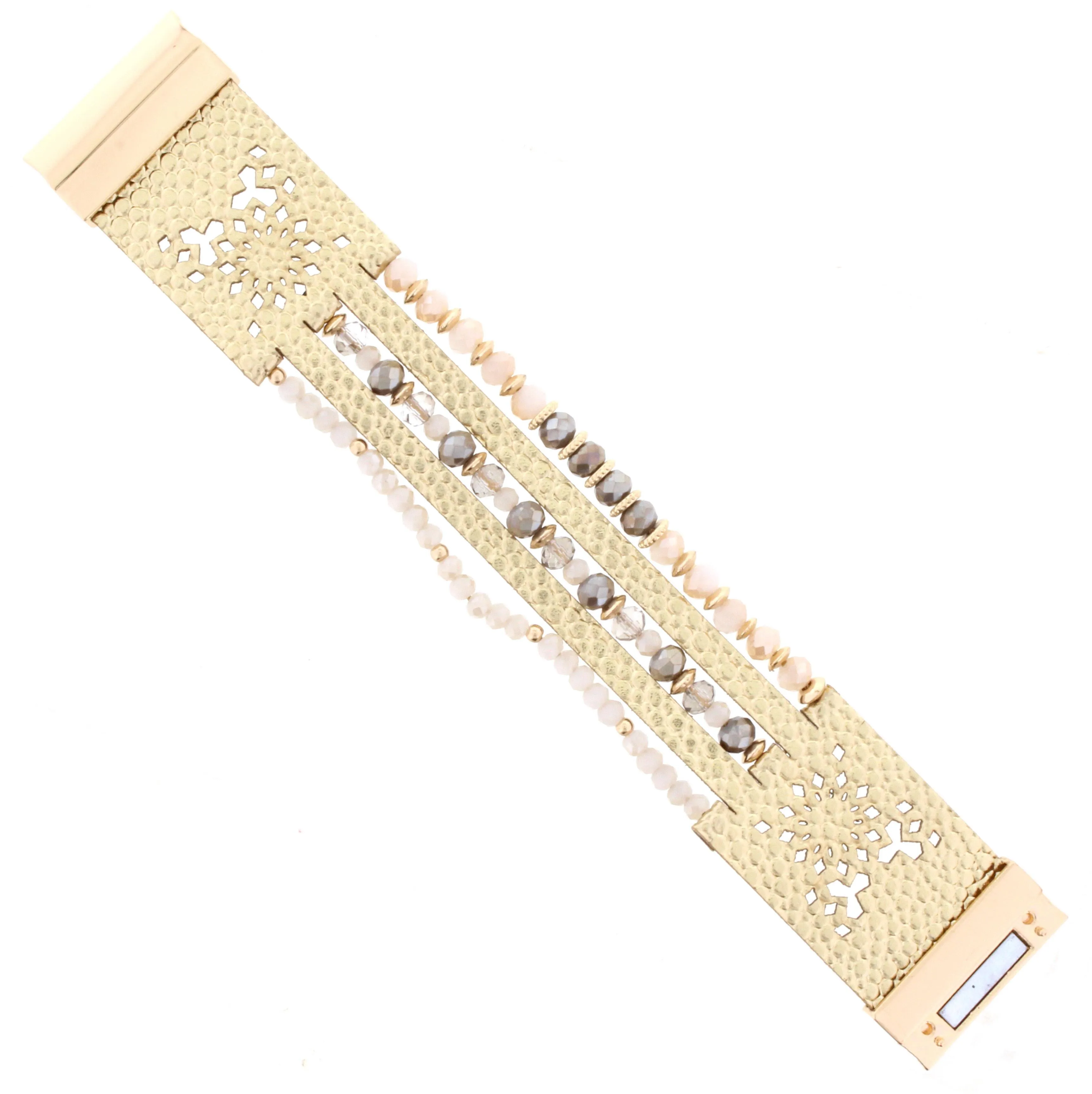 Neutral Beaded Multi Strand Gold Leather Bracelet sold by Charming Charlie