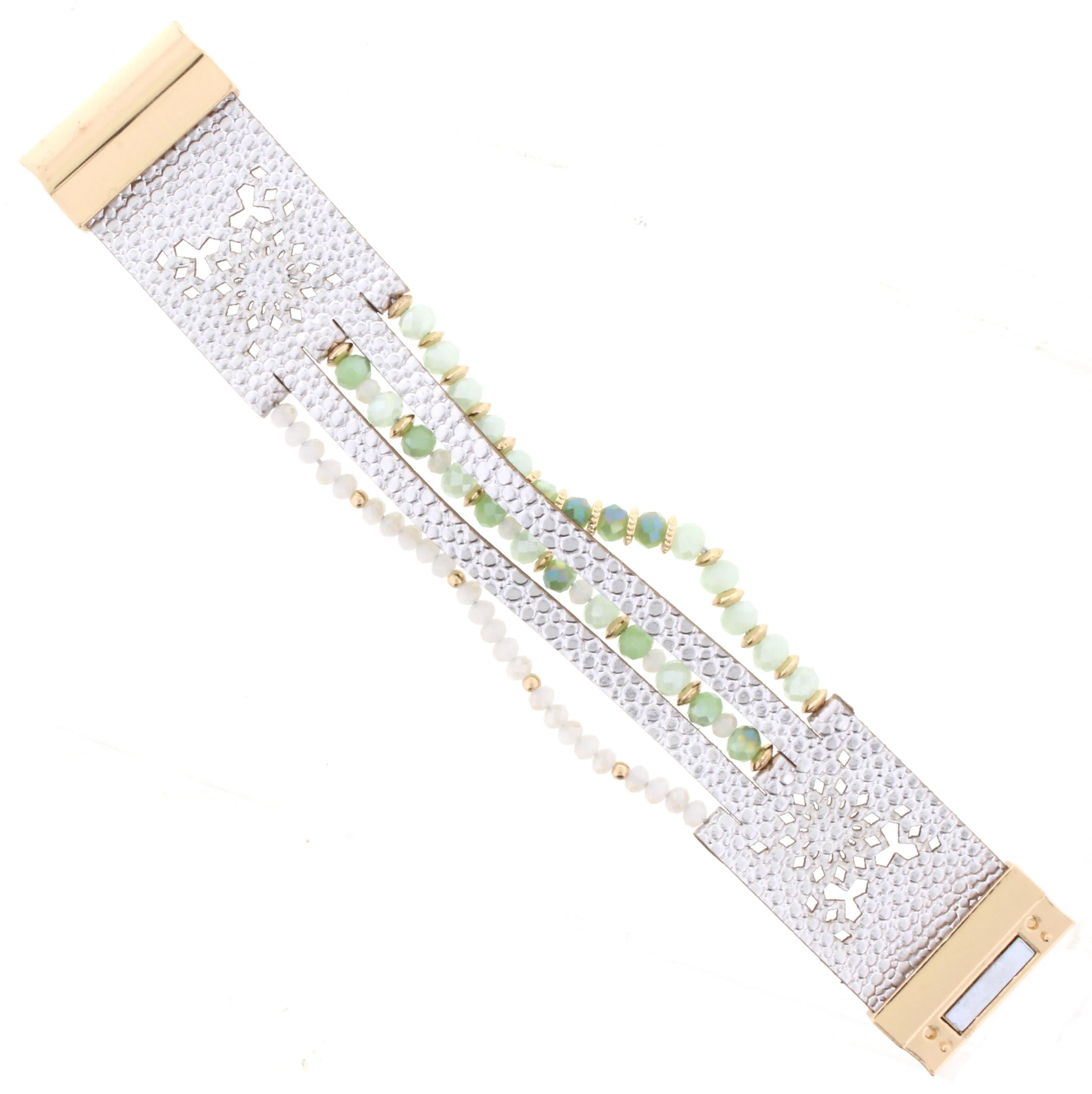 2-Tone Mint Beaded Multi Strand Silver Leather Bracelet sold by Charming Charlie