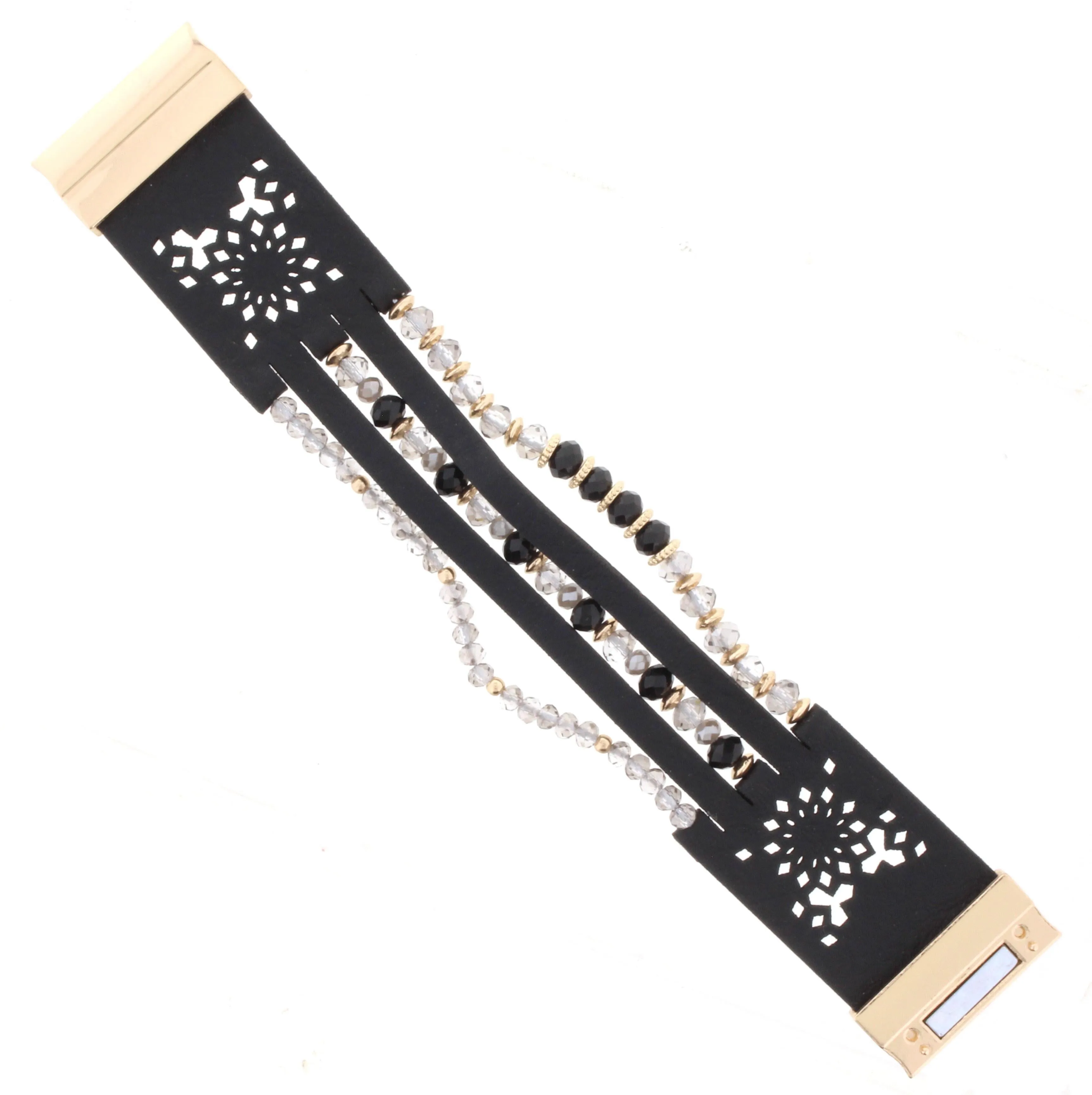 Jet and Black Diamond Beaded Multi Strand Jet Leather Bracelet sold by Charming Charlie