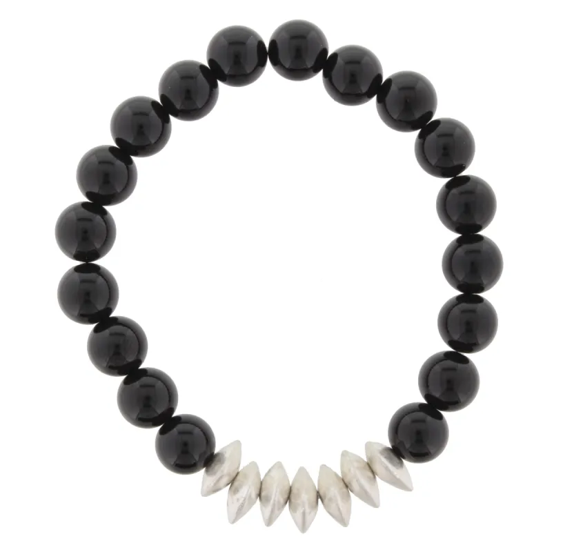 Black onyx Beaded Stretch Bracelet with Silver Triangle Spacers sold by Charming Charlie
