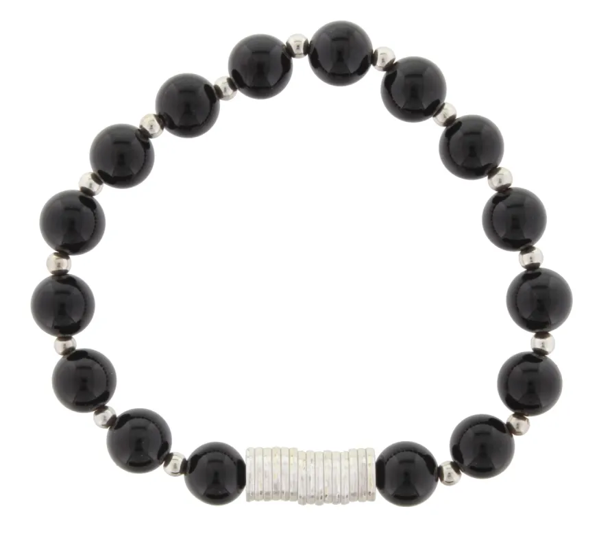 Black onyx Beaded Stretch Bracelet with Silver Disk Spacers sold by Charming Charlie