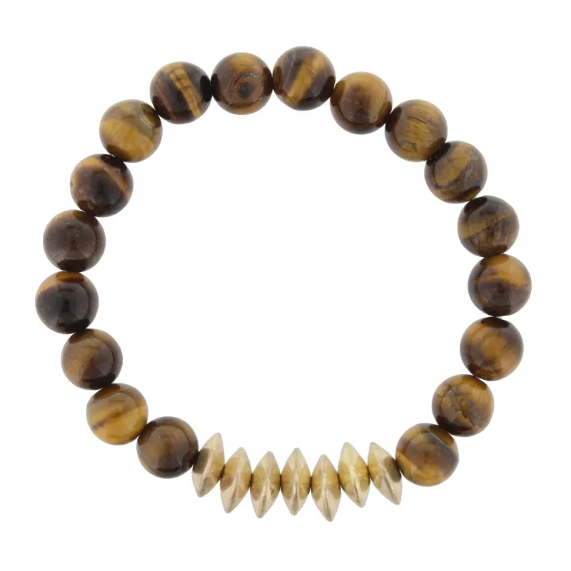Tigers Eye Beaded Stretch Bracelet with Gold Triangle Spacers sold by Charming Charlie