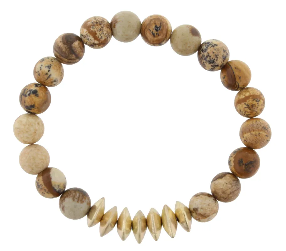 Picture Jasper Beaded Stretch Bracelet with Gold Triangle Spacers sold by Charming Charlie