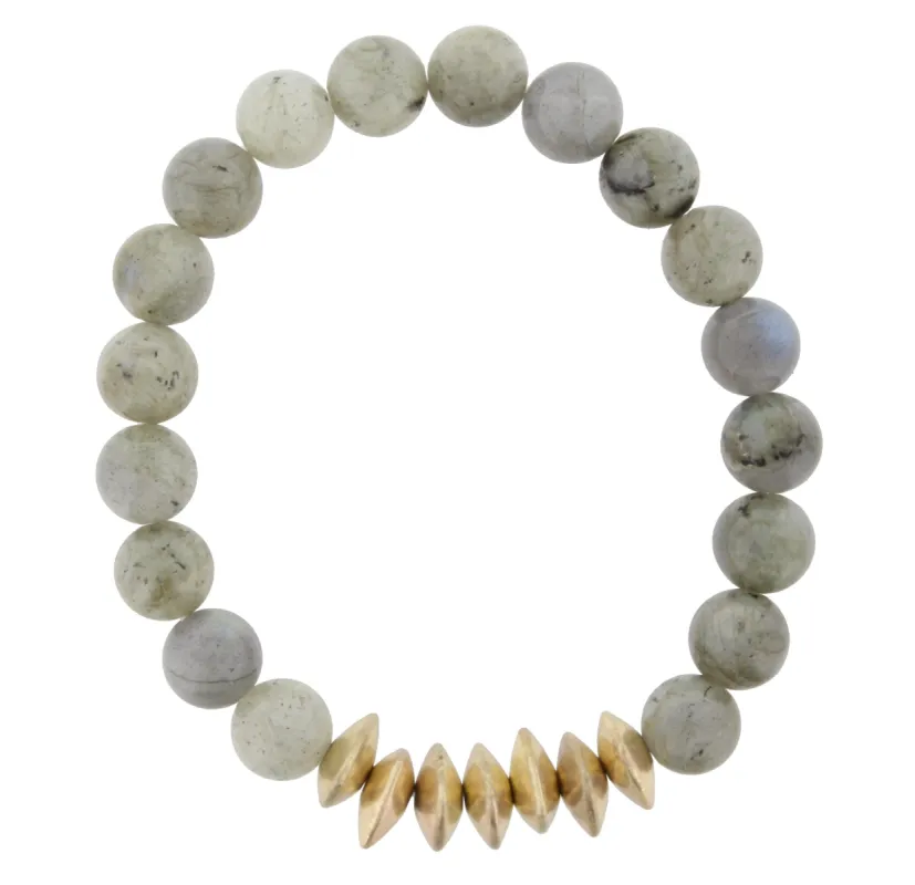 Kiwi Beaded Stretch Bracelet with Gold Triangle Spacers sold by Charming Charlie