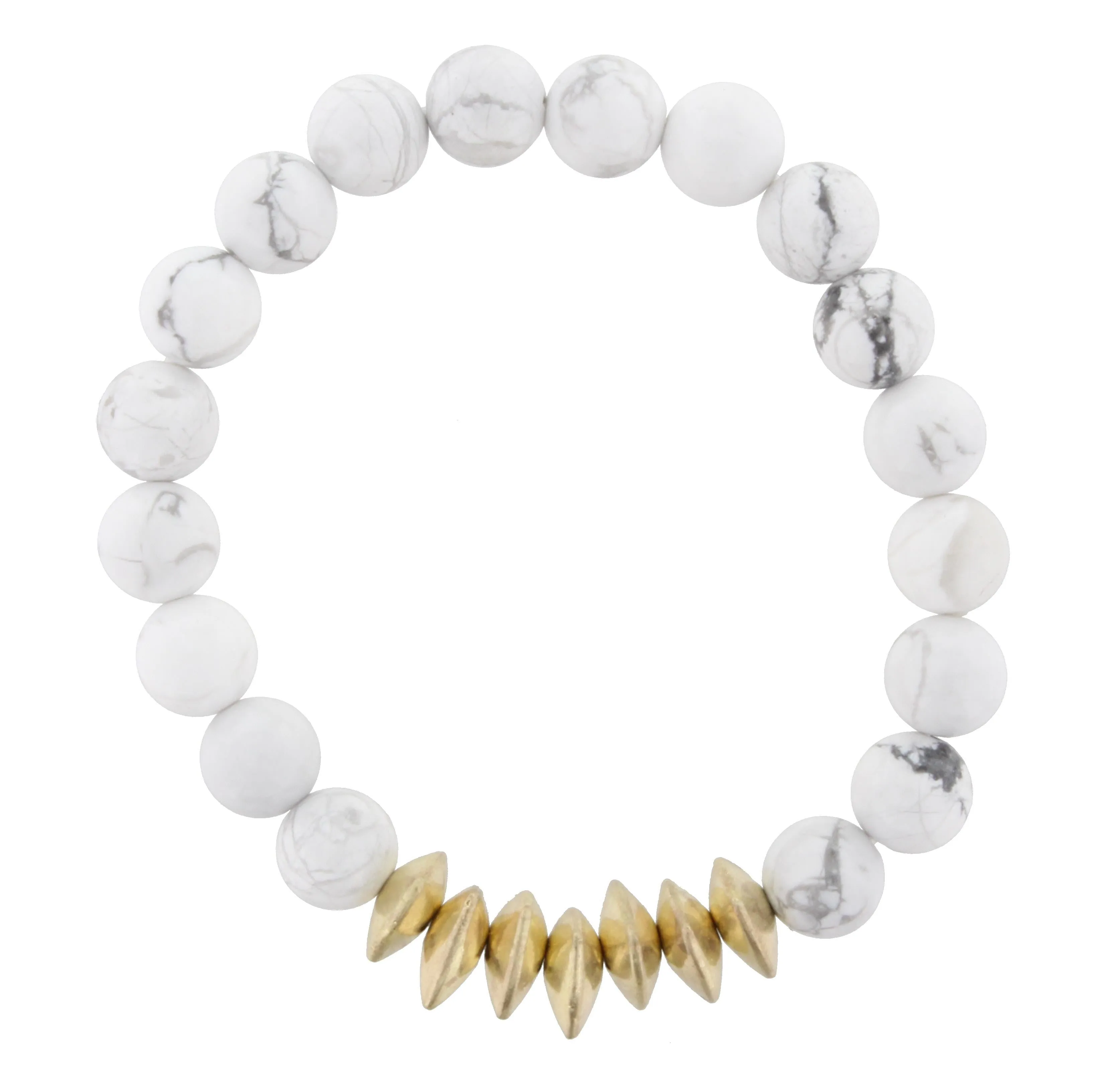 Howlite Beaded Stretch Bracelet with Gold Triangle Spacers sold by Charming Charlie