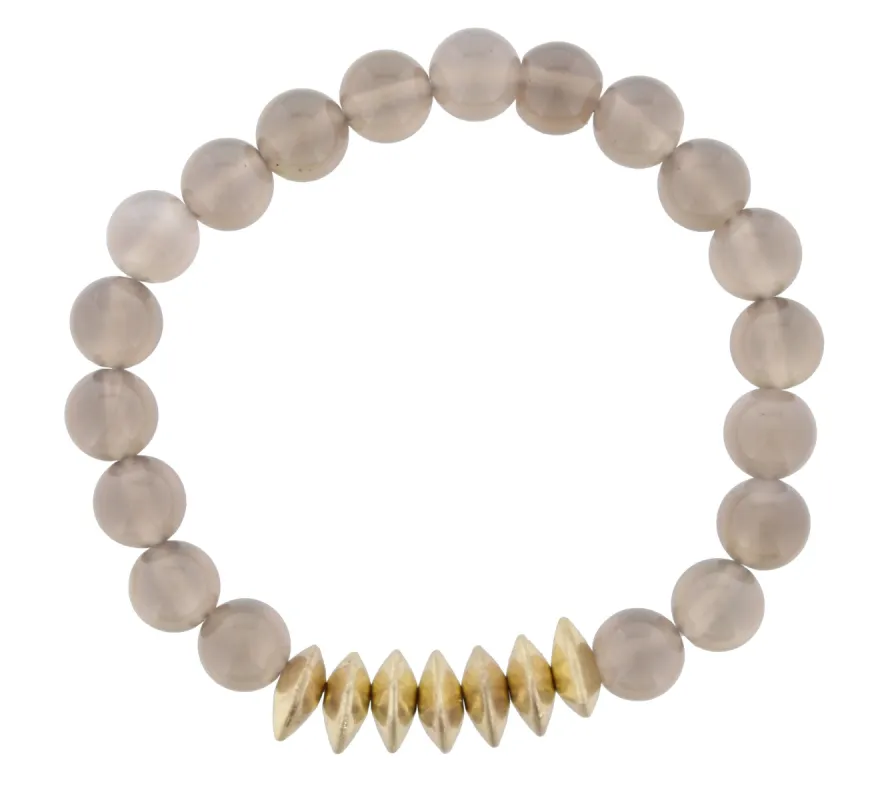 Grey Beaded Stretch Bracelet with Gold Triangle Spacers sold by Charming Charlie