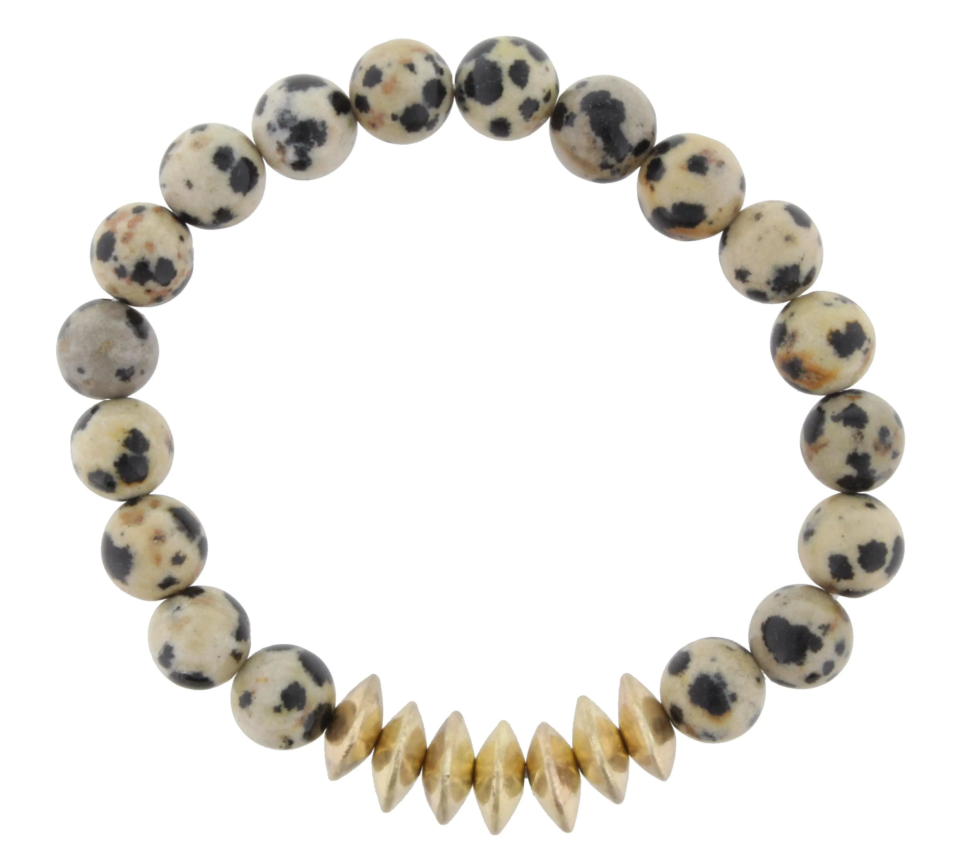 Dalmation Beaded Stretch Bracelet with Gold Triangle Spacers sold by Charming Charlie