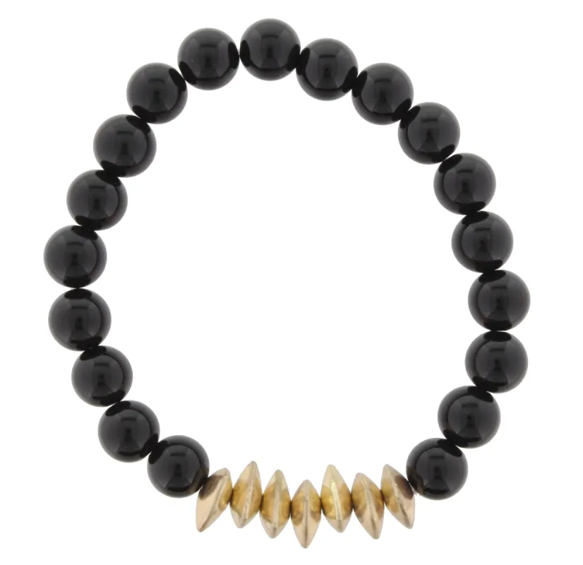 Black onyx Beaded Stretch Bracelet with Gold Triangle Spacers sold by Charming Charlie