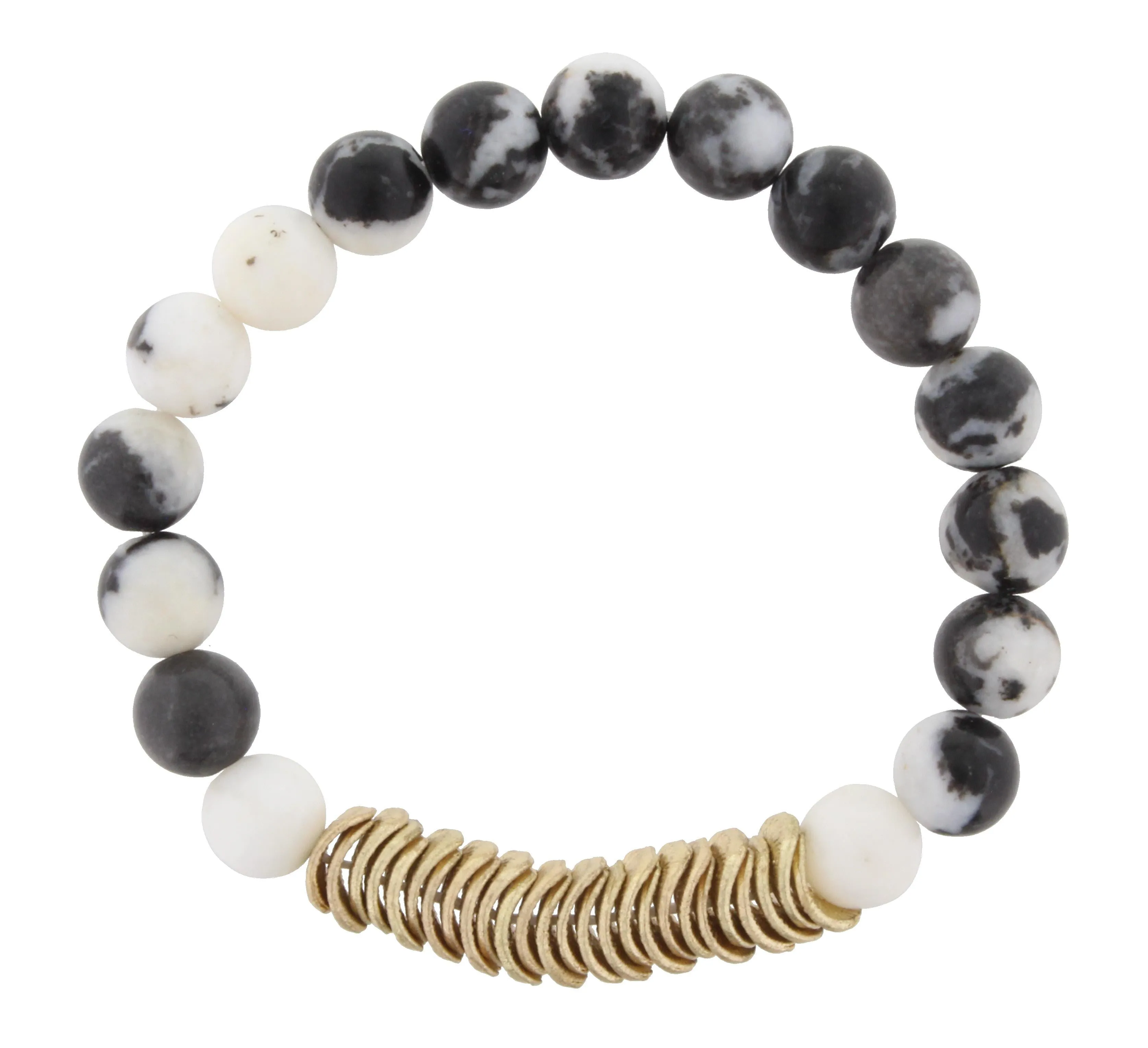Zebra Jasper Beaded Stretch Bracelet with Gold Wavy Disk Spacers sold by Charming Charlie