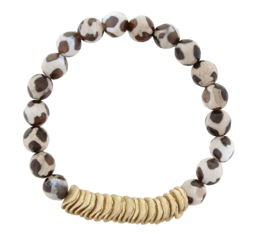 Spotted Tibetan Beaded Stretch Bracelet with Gold Wavy Disk Spacers sold by Charming Charlie