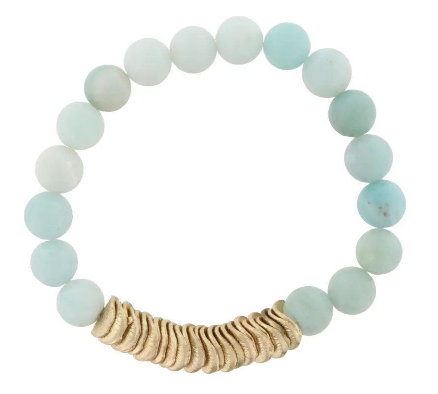 Amazonite Beaded Stretch Bracelet with Gold Wavy Disk Spacers sold by Charming Charlie