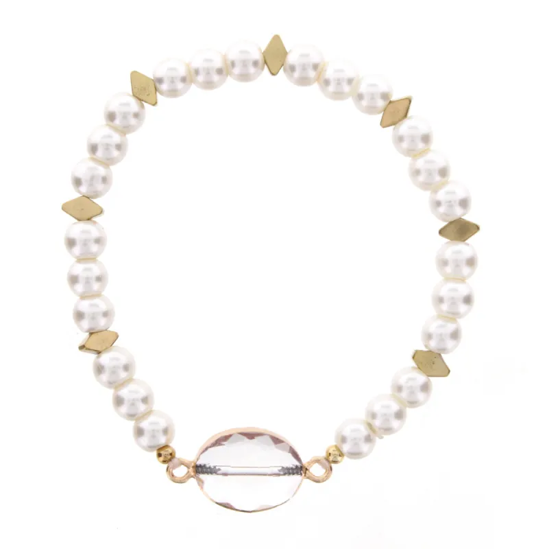 Pearl Beaded Stretch Bracelet with Crystal Oval sold by Charming Charlie