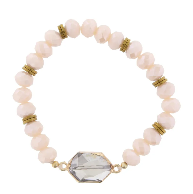 Light Pink Beaded Stretch Bracelet with Crystal Hexagon sold by Charming Charlie
