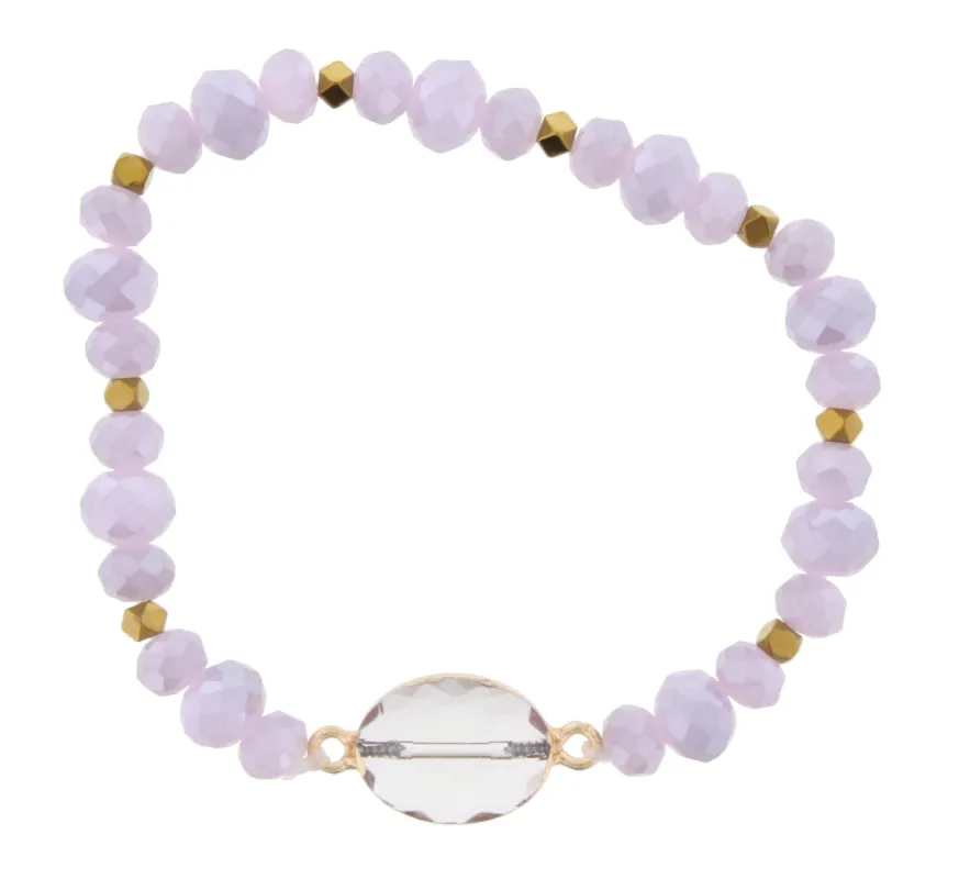 Lavender Beaded Stretch Bracelet with Crystal Oval sold by Charming Charlie
