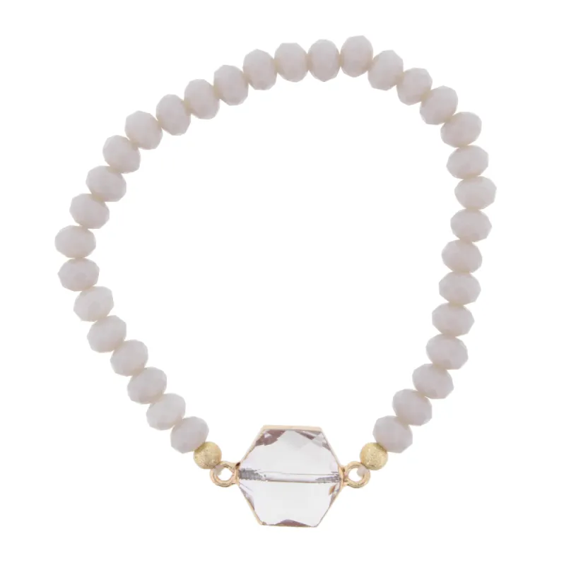Grey Beaded Stretch Bracelet with Crystal Hexagon sold by Charming Charlie