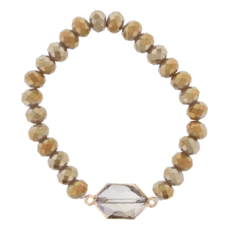 AB Greige Beaded Stretch Bracelet with Crystal Hexagon sold by Charming Charlie