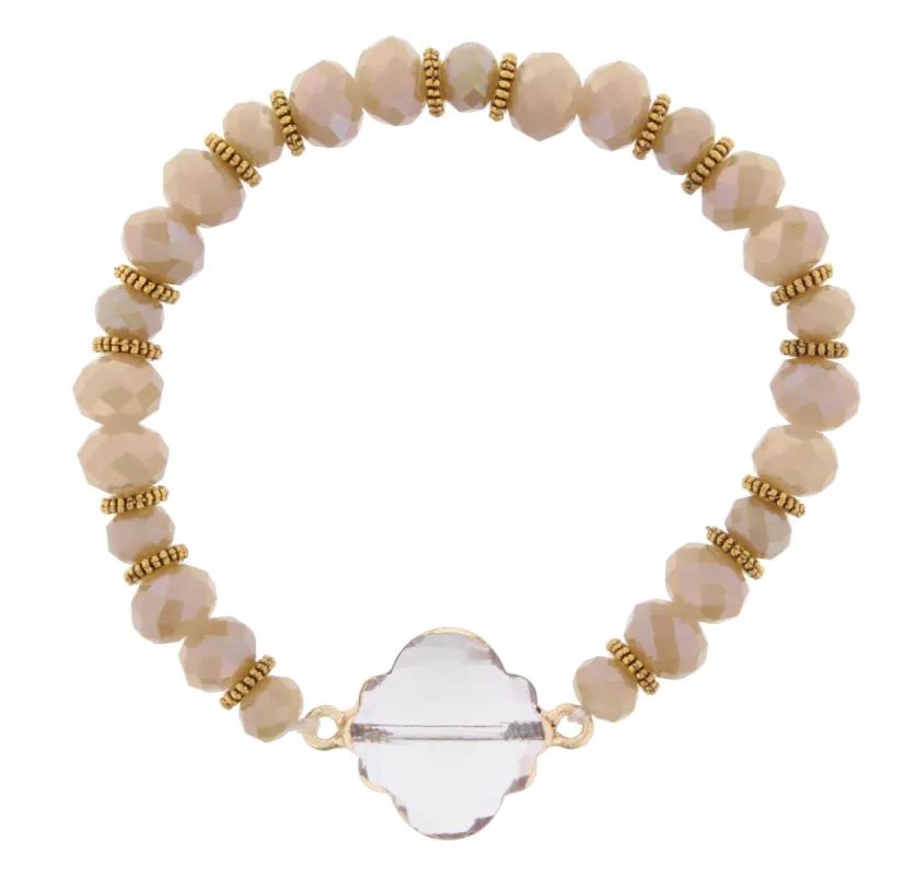 Dark Champagne Beaded Stretch Bracelet with Crystal Ornate sold by Charming Charlie