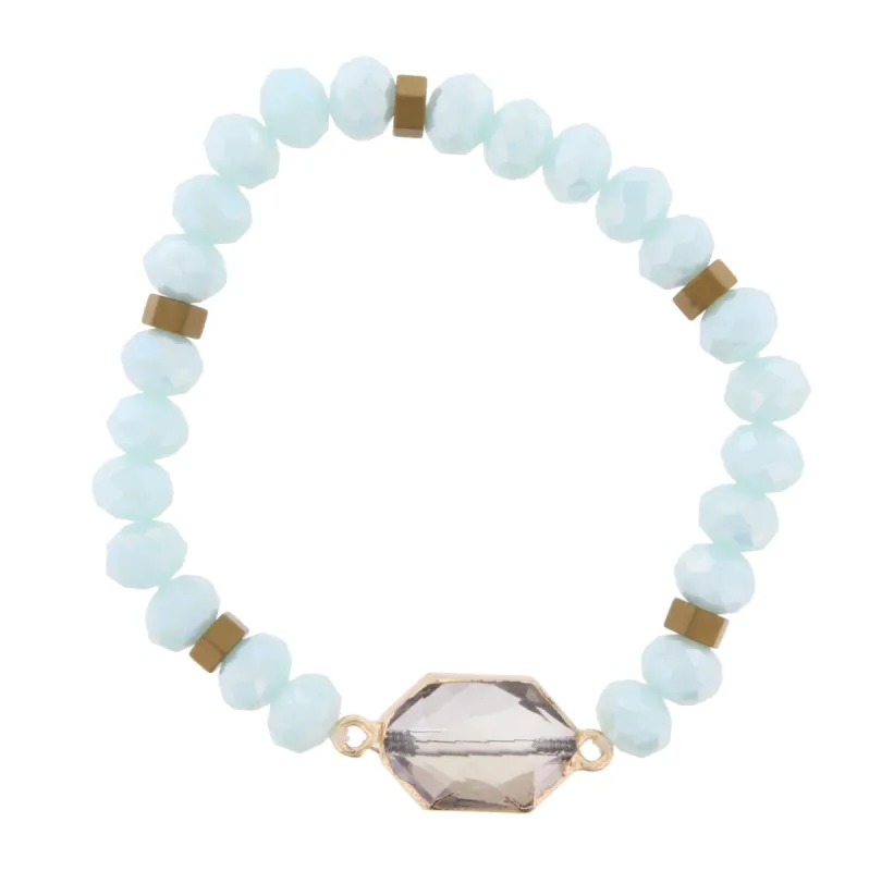 Light Blue Beaded Stretch Bracelet with Crystal Hexagon sold by Charming Charlie