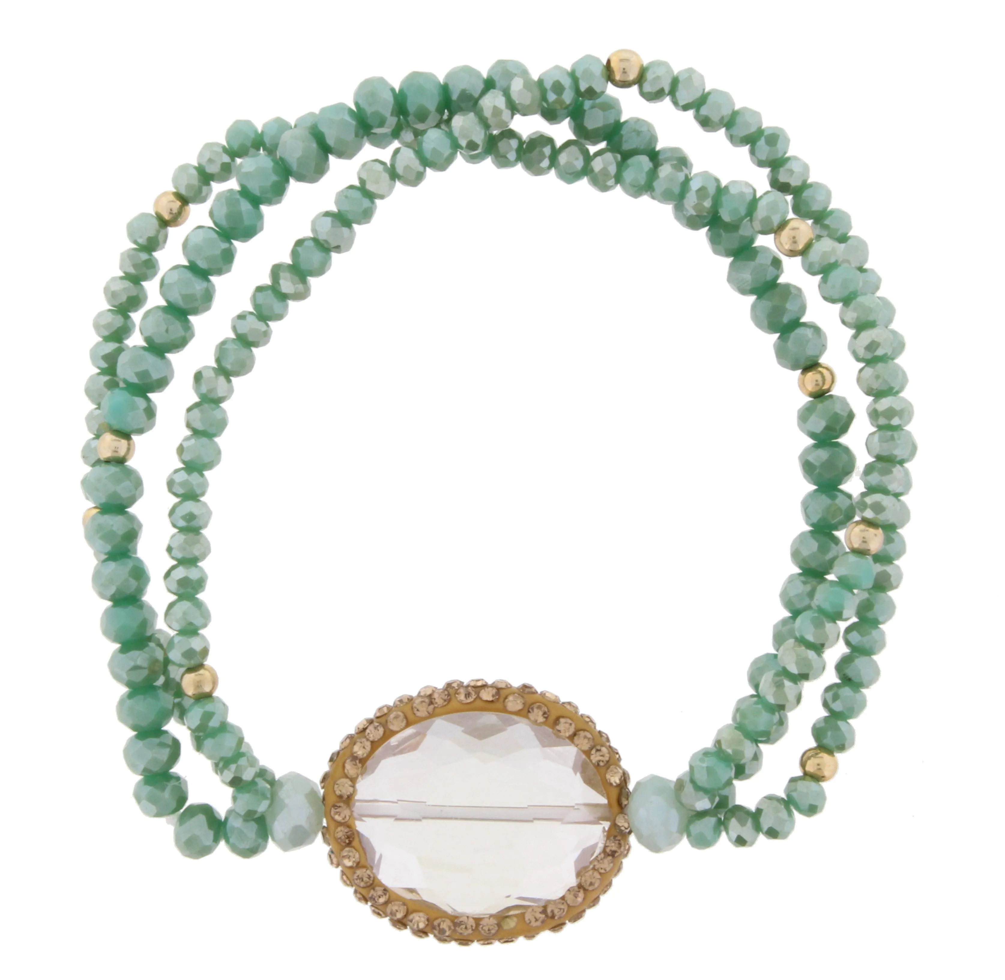 Teal Green Beaded 3 Strand Stretch Bracelet with Pave Crystal sold by Charming Charlie