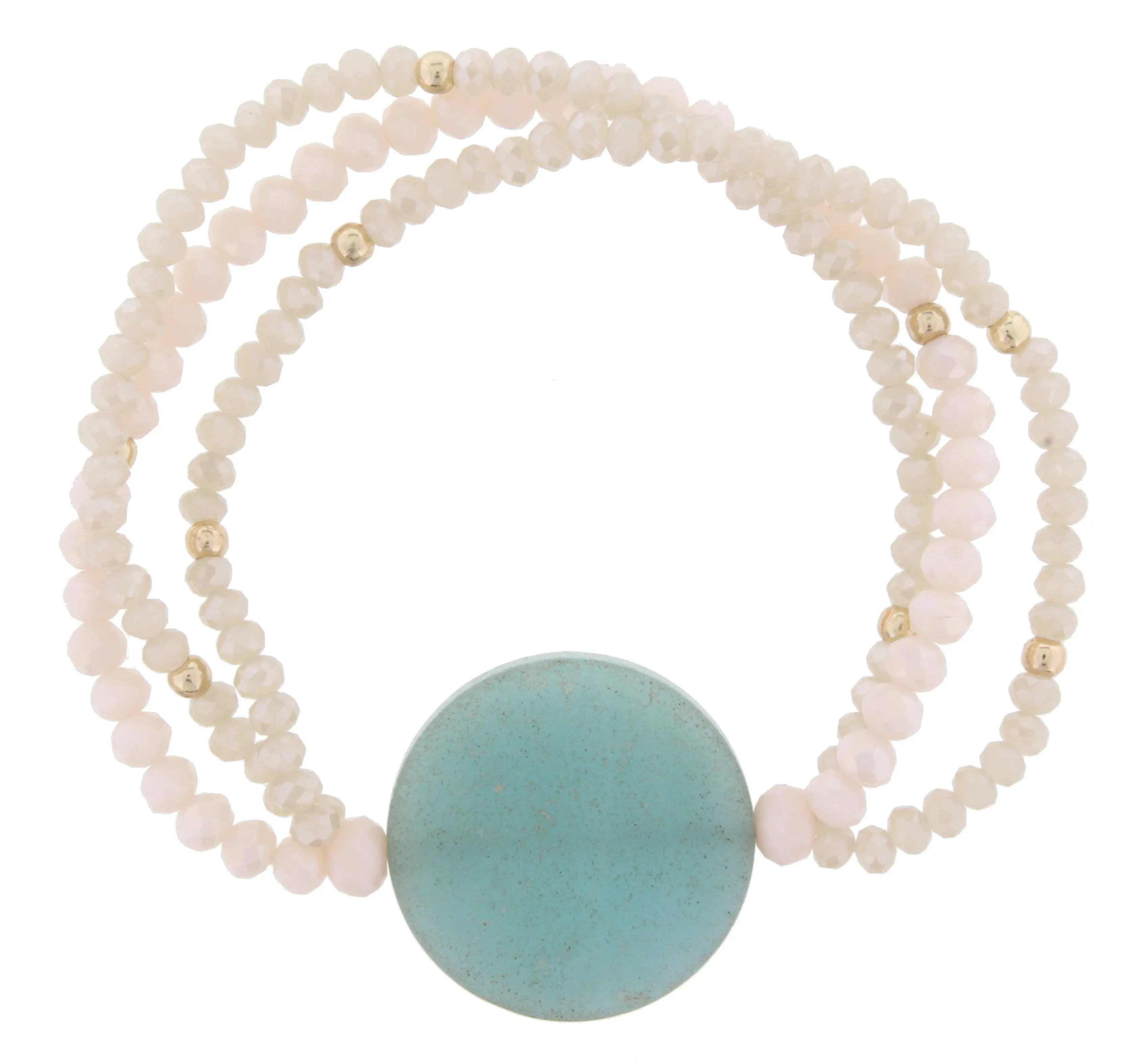 Nude Beaded 3 Strand Stretch Bracelet with Amazonite Circle sold by Charming Charlie