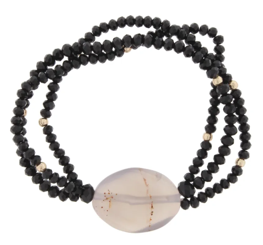 Jet Beaded 3 Strand Stretch Bracelet with Grey Stone sold by Charming Charlie