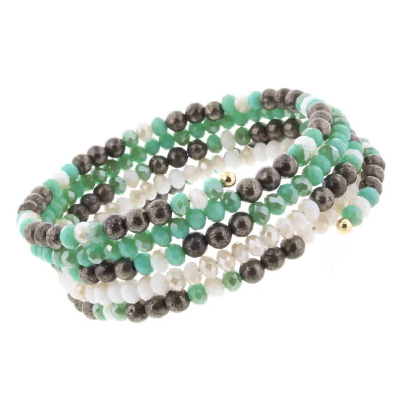 2-Tone Mint and Coordinating Beads Coil Bracelet with Copper Ore Stones sold by Charming Charlie
