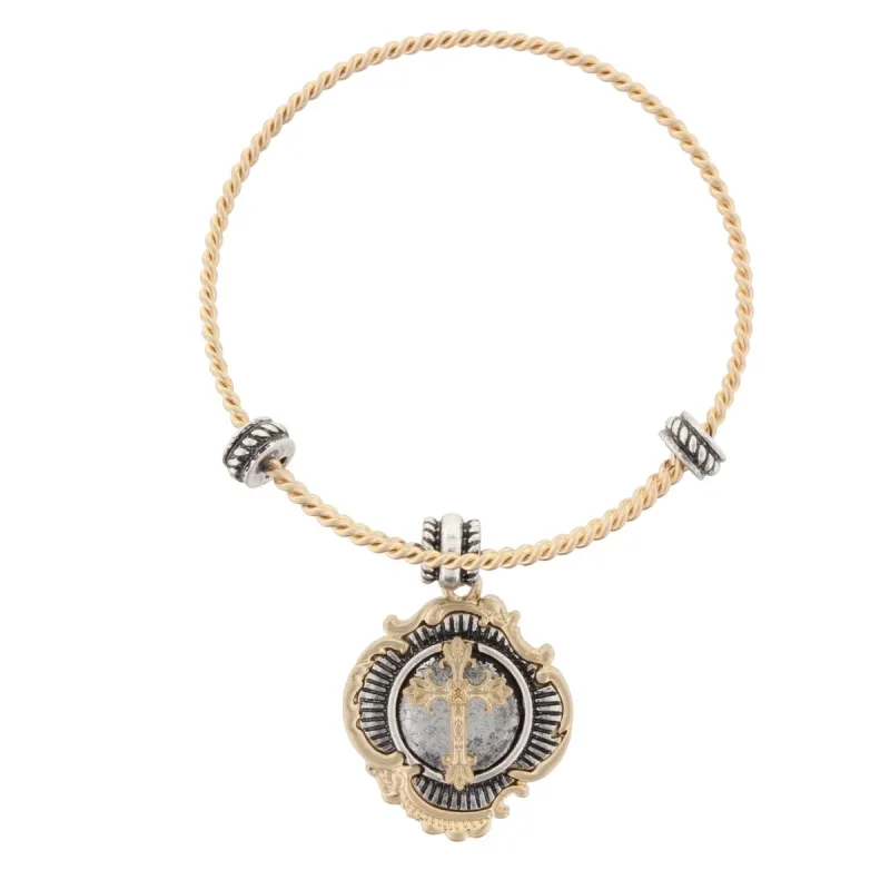 Gold Bangle Bracelet with "Your Word is a Lamp to My Feet" Double Sided Charm sold by Charming Charlie