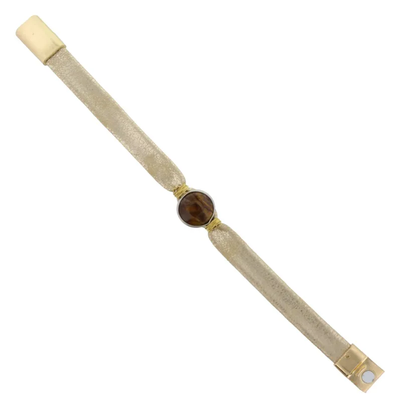 Gold Leather Bracelet with Tigers Eye sold by Charming Charlie