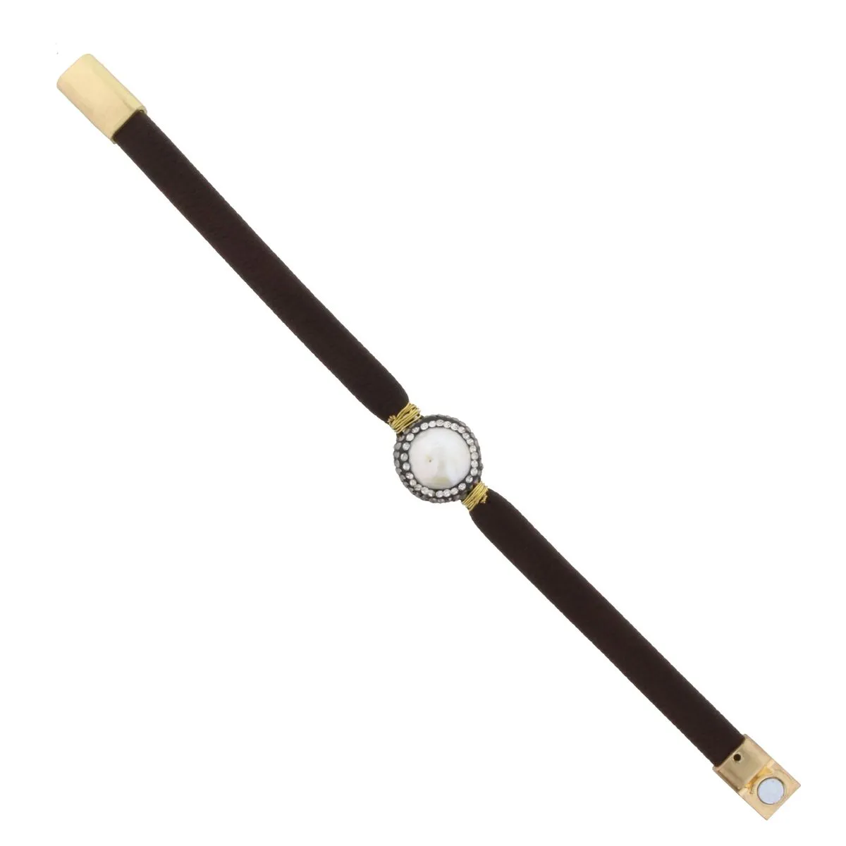 Dark Brown Leather Bracelet with Pave Pearl sold by Charming Charlie