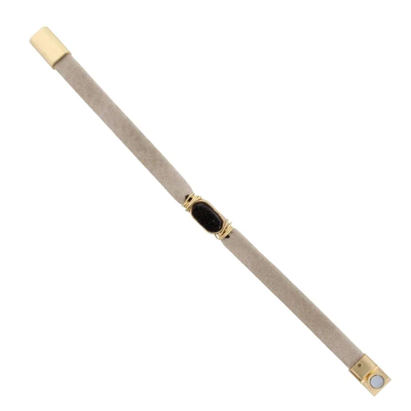 Light Taupe Leather Bracelet with Jet Druzy sold by Charming Charlie